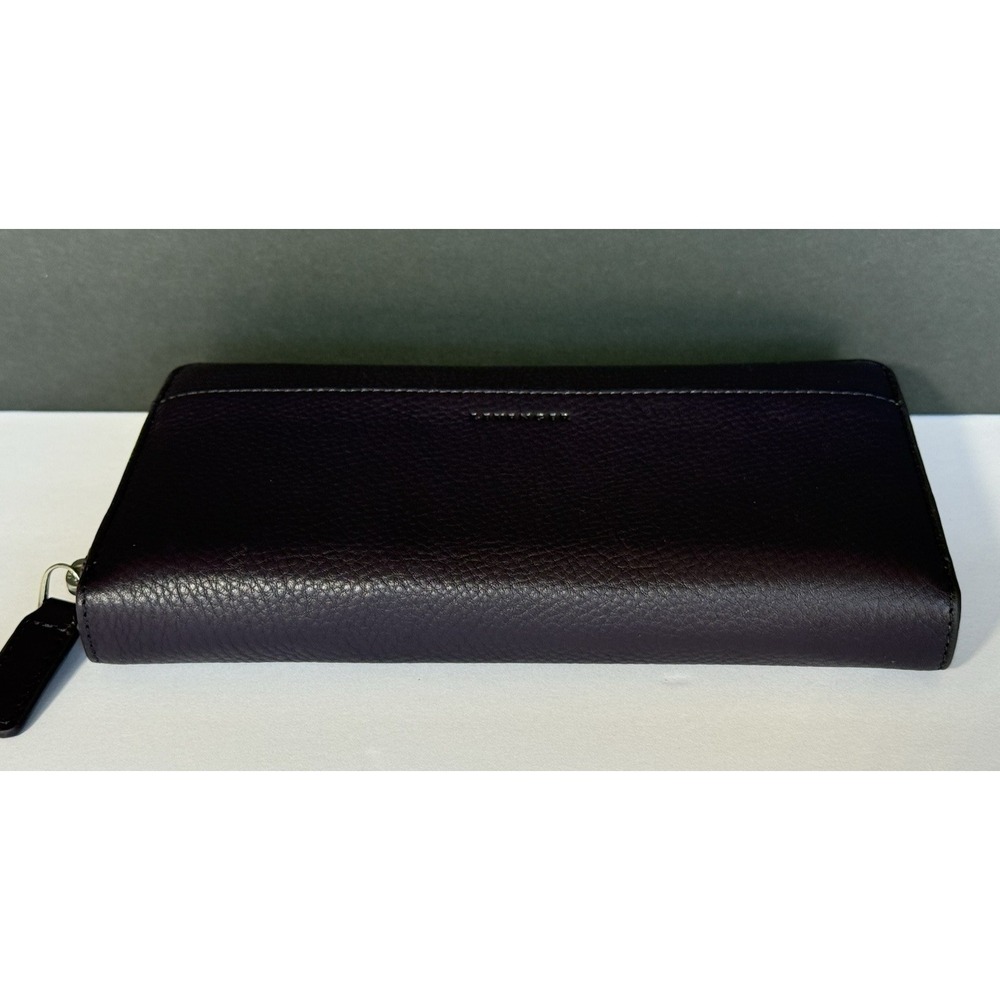 NWOT Levenger Accordion Wallet Grape Purple Pebbled Leather Zip Around RFID - Picture 7 of 12